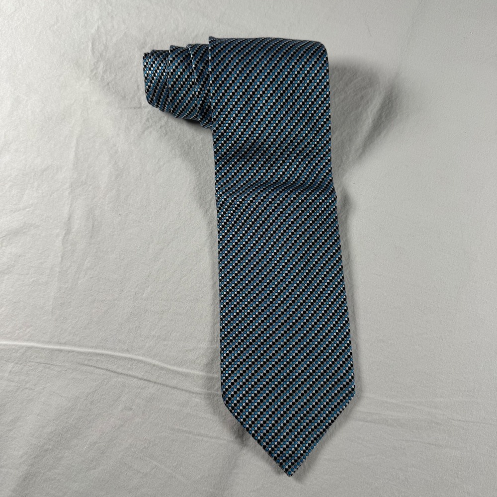 Bardelli Roma Men's Blue 100% Silk Geometric Pattern Necktie Made in Italy‎